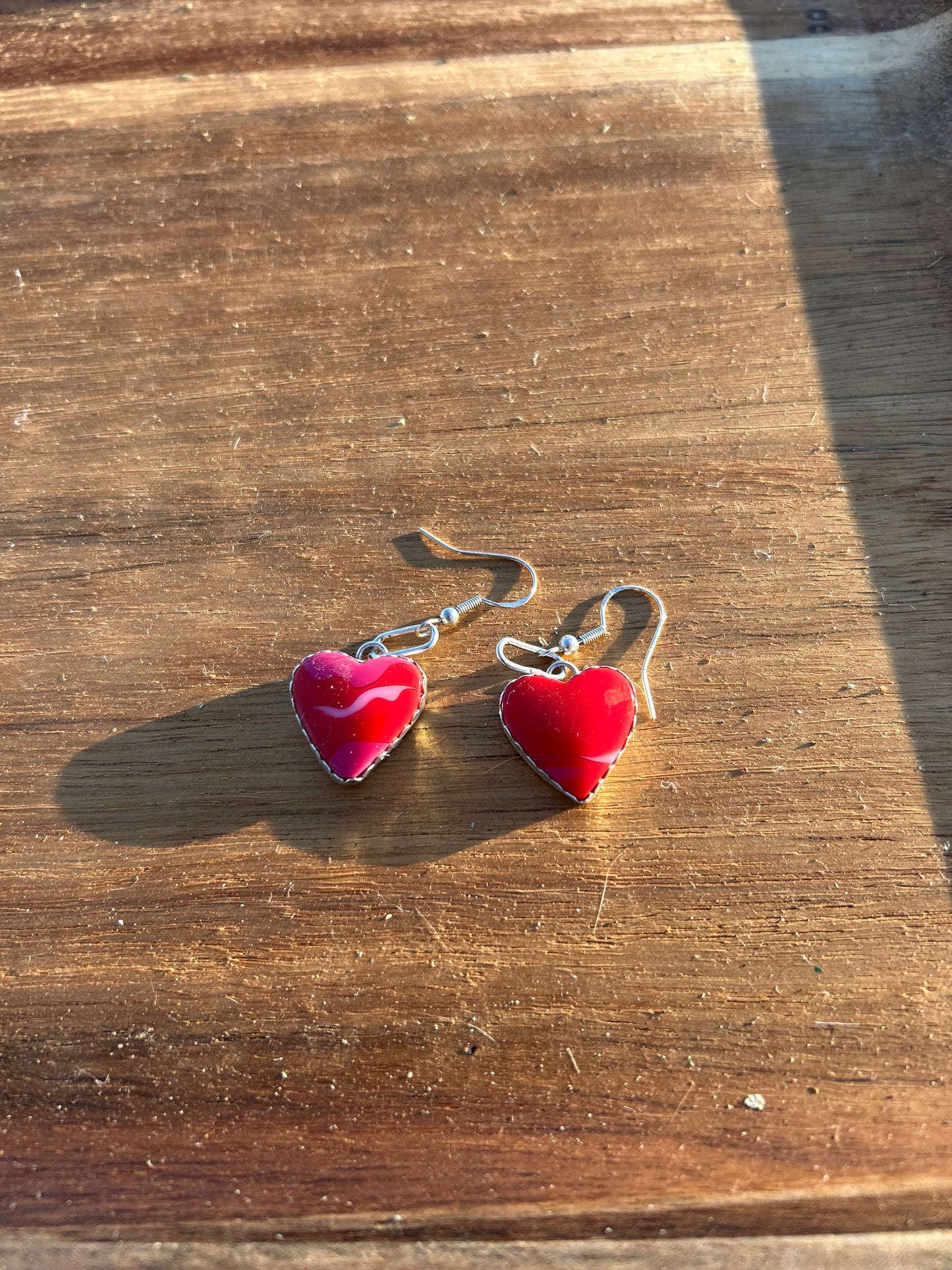 Acrylic Red & Pink Heart Earrings